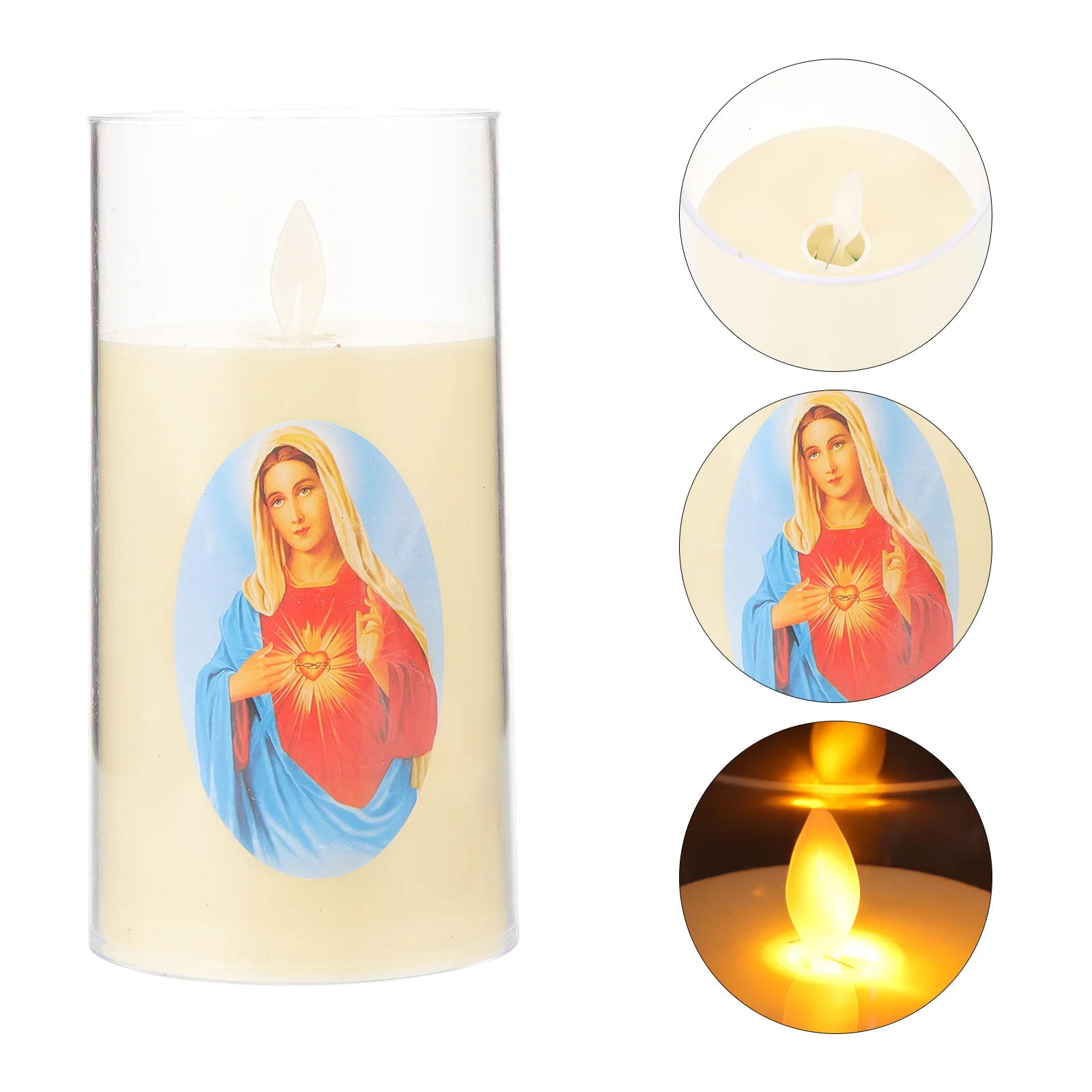 LED Electronic Luminous Candles Decorative Night Light Operated Prayer Mary Plastic Virgin Catholic for