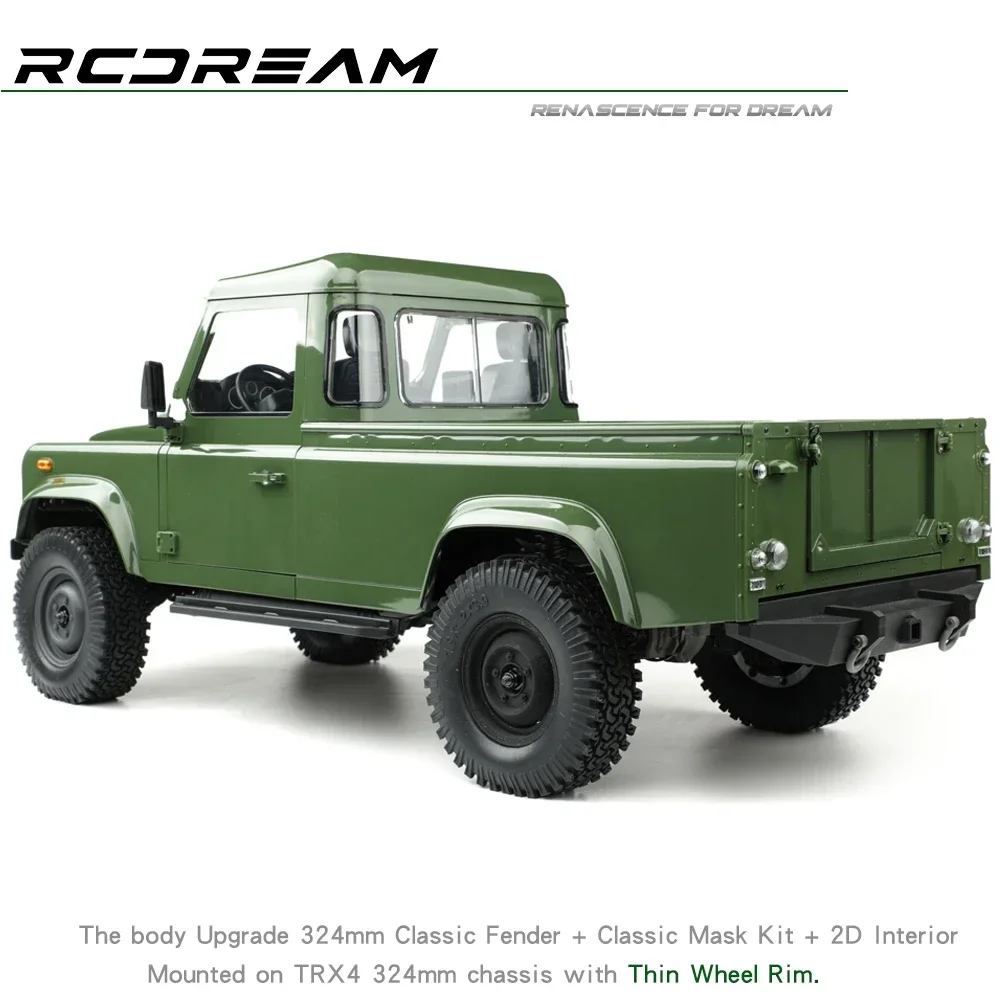 RCDream Wild-Defender RD110 pastilla de 2 puertas cuerpo duro cabina única distancia entre ejes de 324mm para TRX4 TRX-4 324mm Defender Bronco