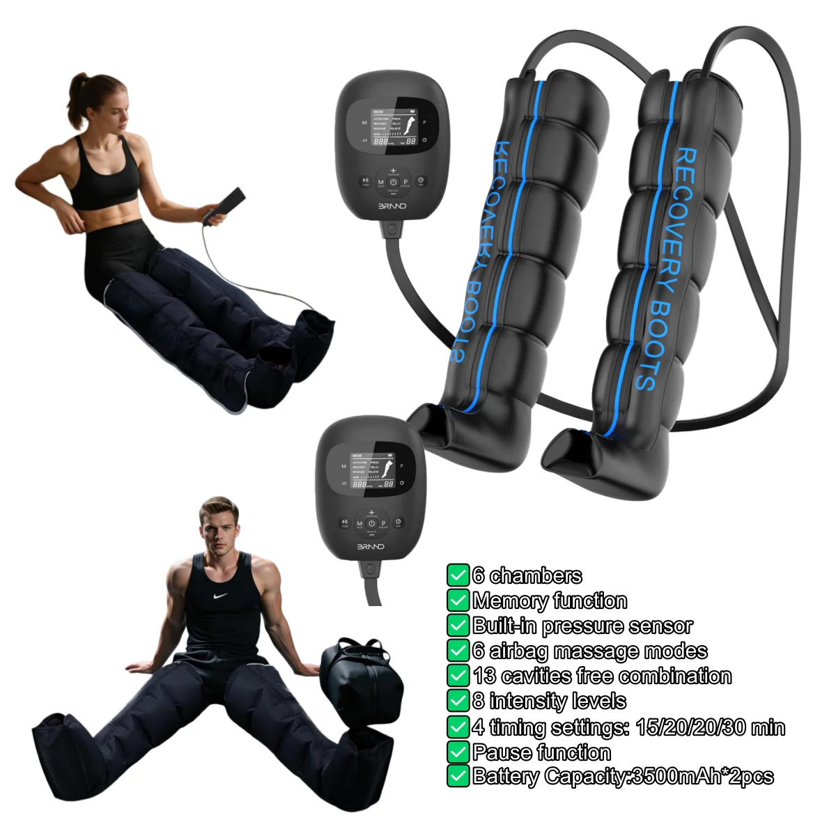 Electric Air Compression Boots with Pause Function 7000mAh Battery Use While Charging 6 Chambers 6 Modes Air Compression Boots