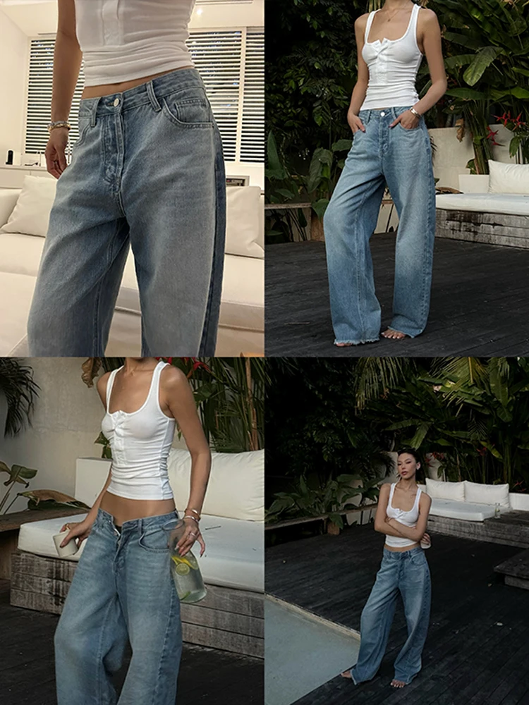 Pantaloni Vanessalab per tutte le stagioni, Display a gamba dritta allentata, Denim lungo, pantaloni da ragazza piccanti blu, Jeans