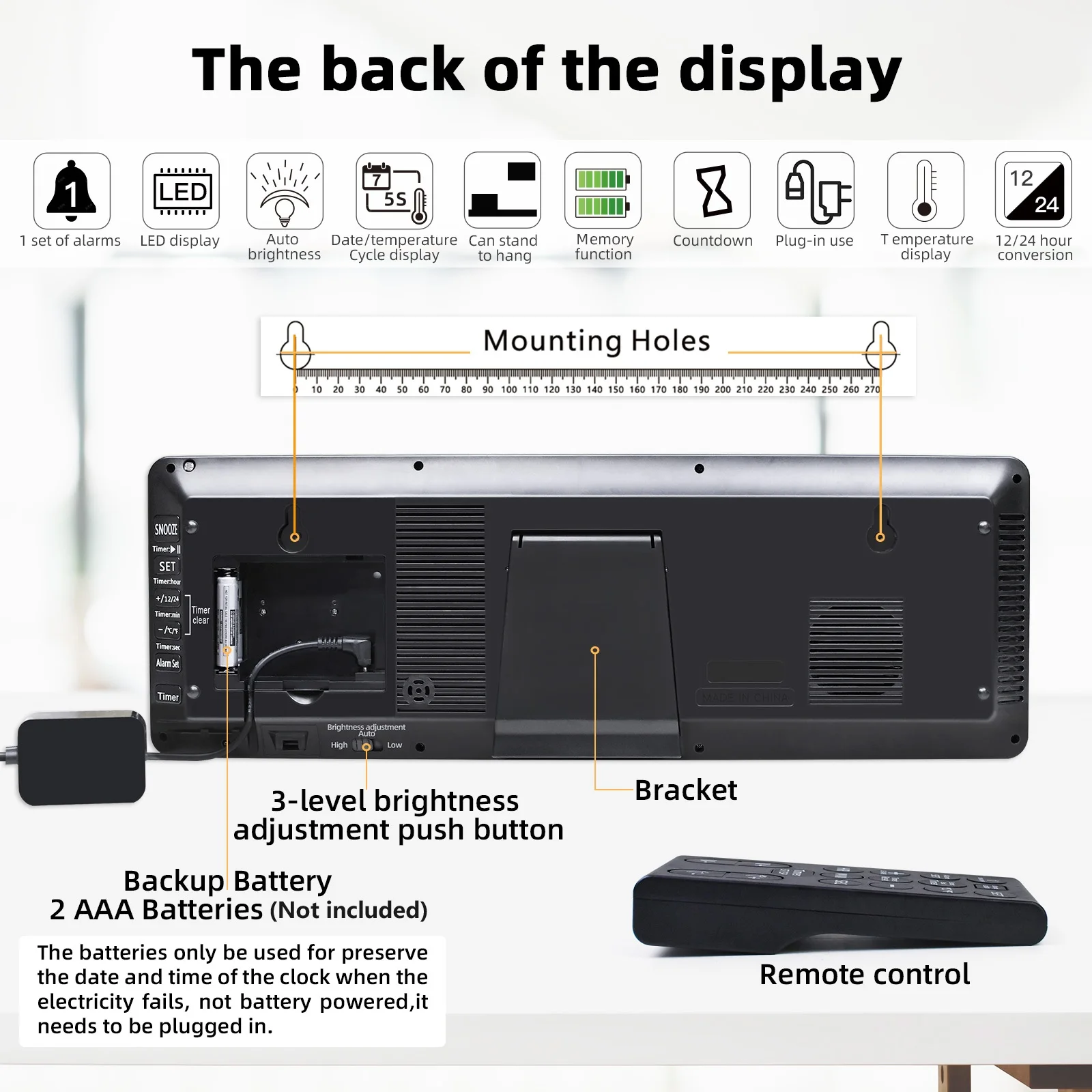 TXL 17.2 Inch Digital Wall Clock with WiFi Auto Sync Time  and Remote Control, Big Digit Clock with Countdown Timer and Calendar