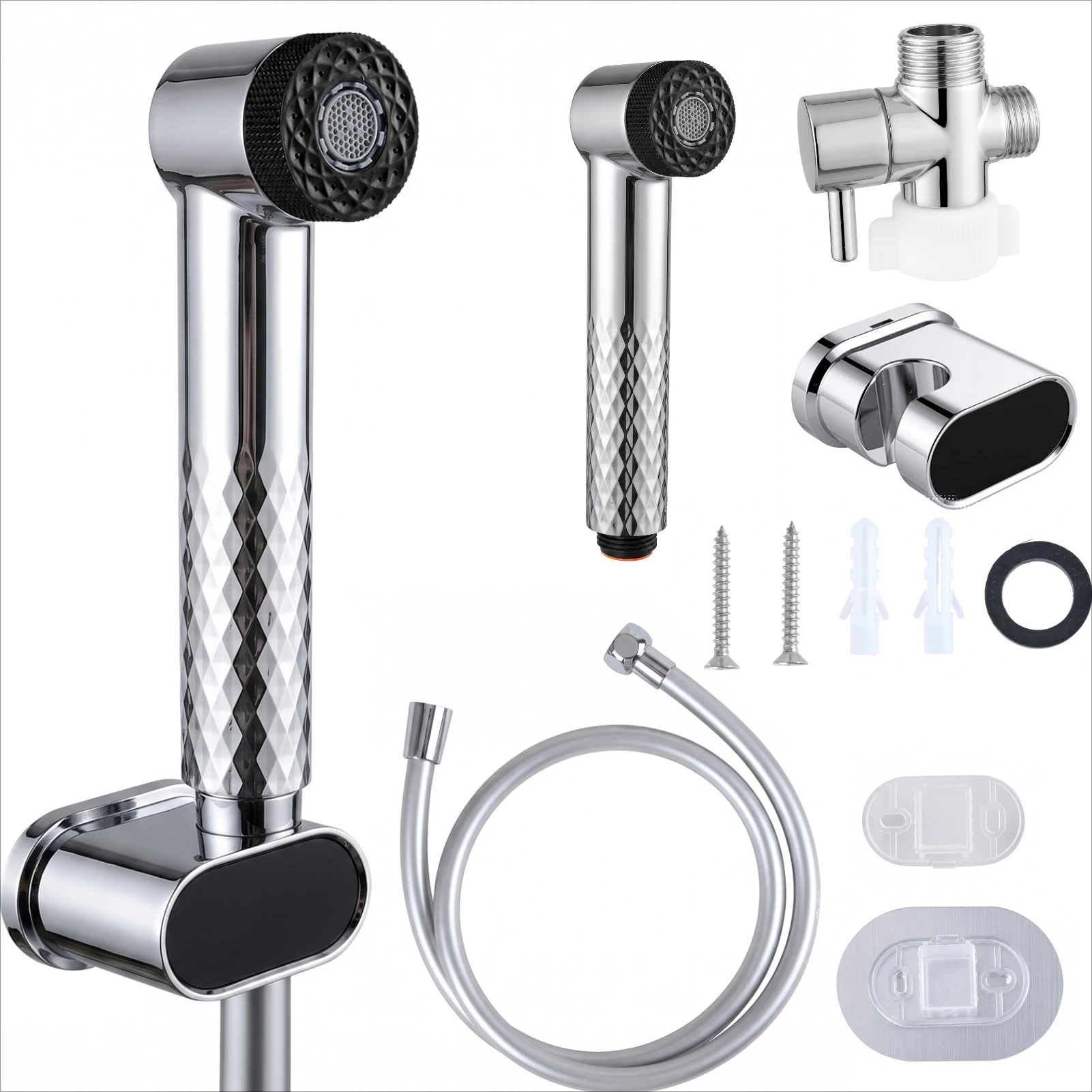 US Handheld Toilet Bidet Sprayer with Wall Bracket Hose Set Stainless Steel Bathroom Floor/Cloth/Diaper Self Cleaning No Punch