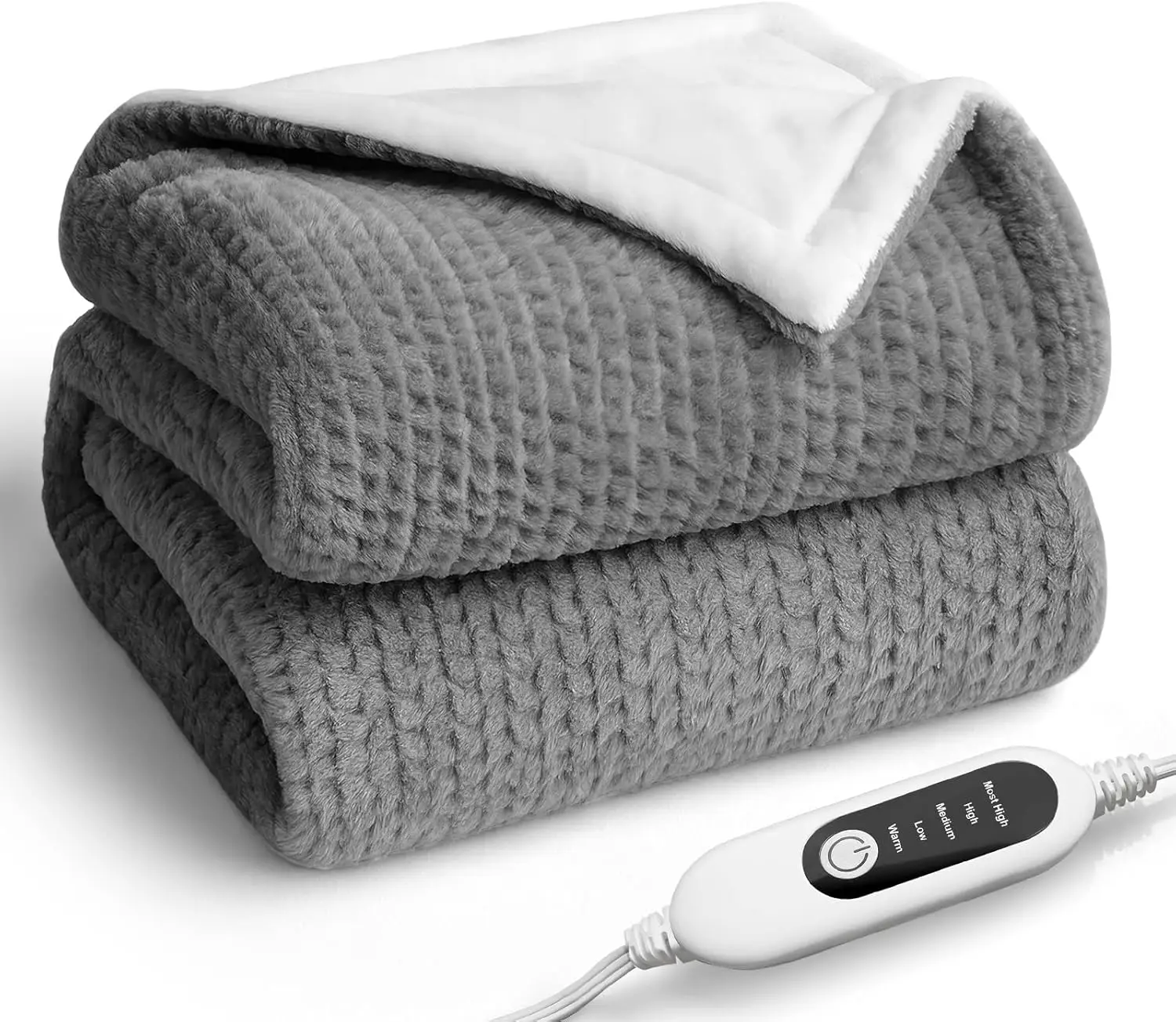 

Electric Heated Throw Blanket with 5 Heat Levels, Auto-Off, Soft Faux Fur & Flannel, 50x60 Inches Grey