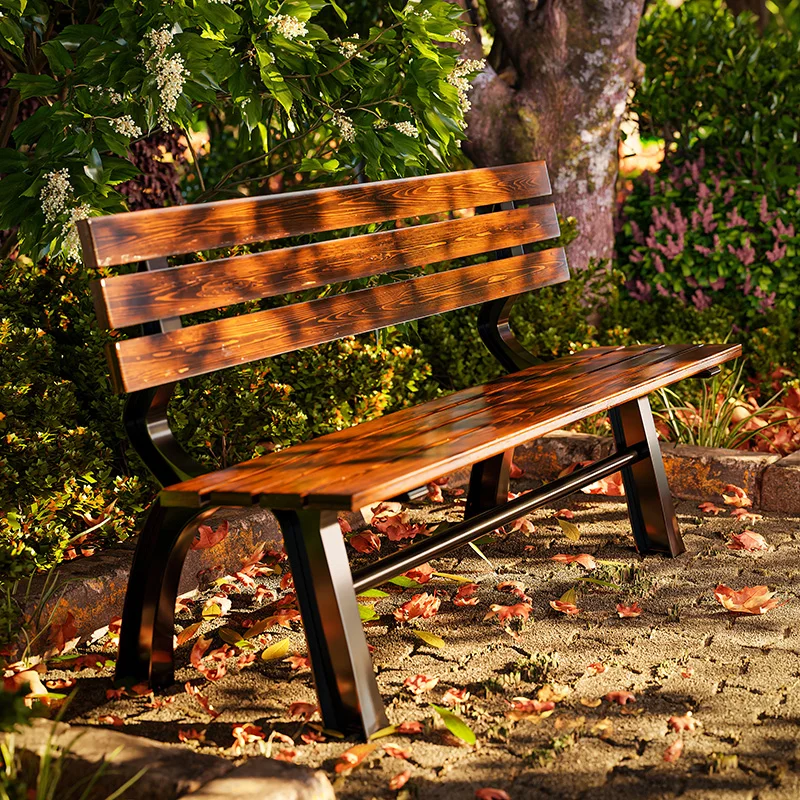 Park outdoor wrought iron backrest chair leisure preservative wood long solid wood courtyard