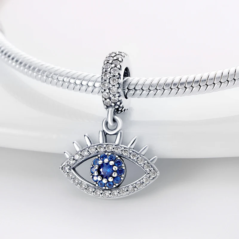 925 Sterling Silver Mysterious Blue Butterfly Devil\'s Eye Fatima\'s Hand Pendants Charms Beads Fit Qikaola Bracelets DIY Jewelry