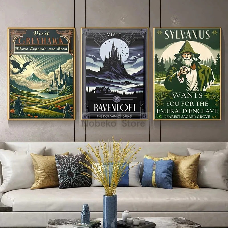 Dungeons and Dragons Game World Travel Poster Fantasy RPG Prints Canvas DnD Wall Art Pictures Home Room Tabletop Gaming Decor