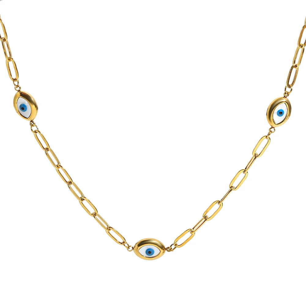 Greatera Three Devil\'s Eyes Bracelet For Women Men Simple Gold Color Plating Geometry Creative Stainless Steel Charm Necklace
