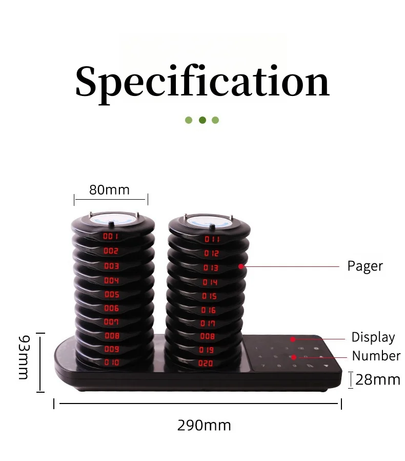 Wireless 20-Buzzer Quiz Restaurant Queue Management System Guest Coaster Pager Call Wireless Calling System for Waiters