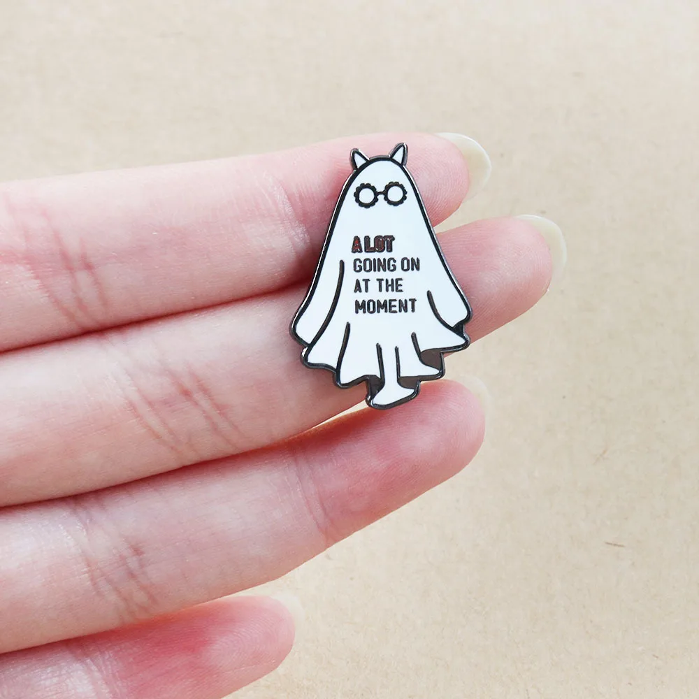 C5485 A lot going on at the moment Ghost Lapel Pin for Backpack Enamel Pin Brooches Briefcase Badges Fashion Jewelry Accessories