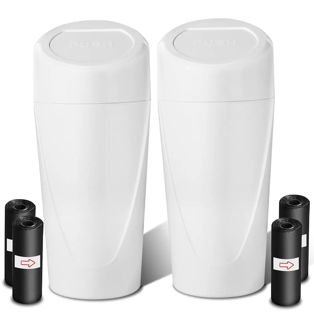 

Car Trash Can with Lid-2Pack, Leakproof Garbage Can with 80 Attached Trash Bags, Mini Essential Car Accessories for Interior