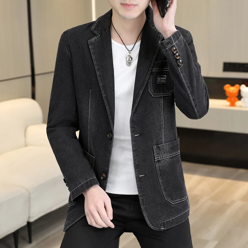 The Main Promotion of New Personalized Denim Shirt Lapel Double Buckle Trend Casual Coat Loose Light Luxury Men's Clothing