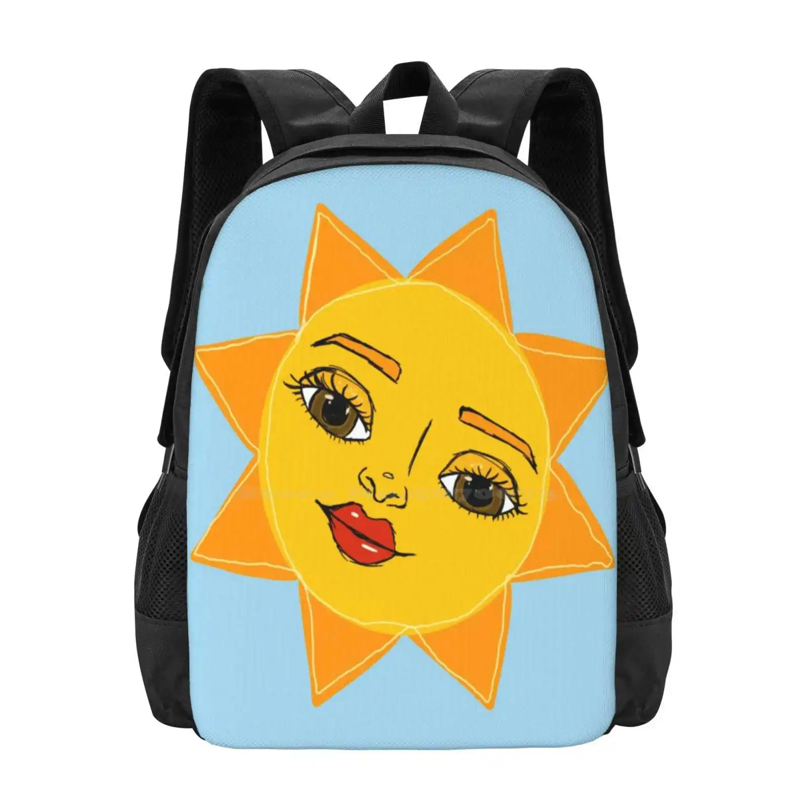 Glamourous Sun Hot Sale Schoolbag Backpack Fashion Bags Brown Eyes Pretty Red Lipstick Glam Makeup Sunshine Highlight Summer