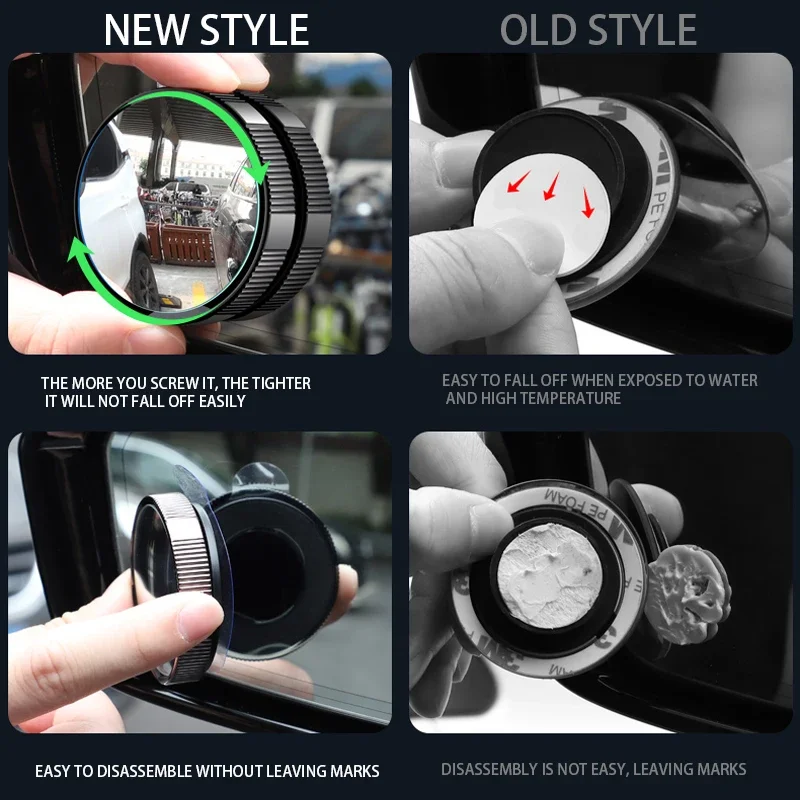 2PC Suction Cup Car Convex Blind Spot Mirror HD 360 Degree Wide Angle Adjustable Rearview Extra Auxiliary Round Mirror Accessori