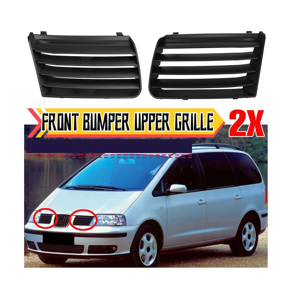 2PCS L+R Front Upper Bumper Radiator Grille Trim 7M785365301C 7M785365401C for Seat Alhambra 7M 2001-2010