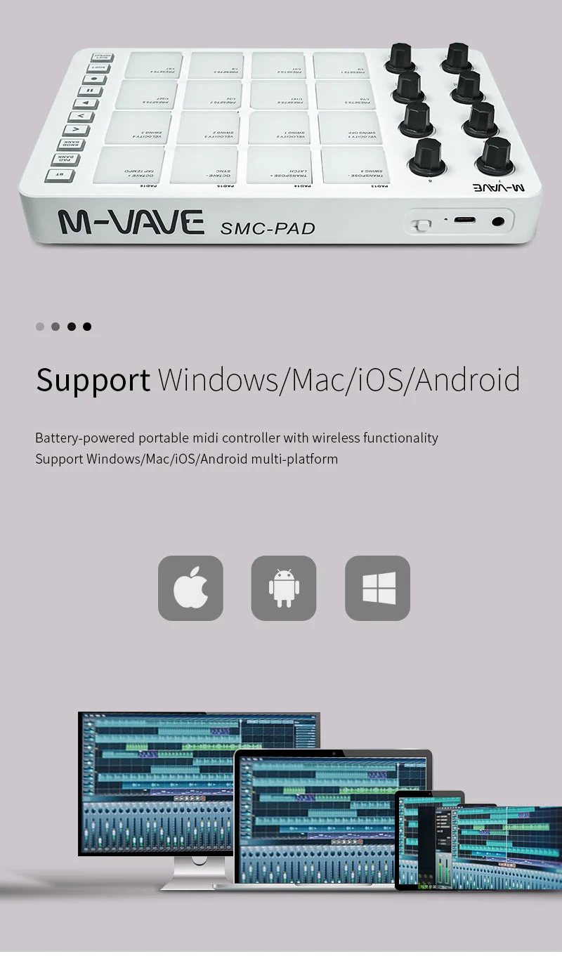 M-VAVE SMC-PAD 16-Tasten RGB Hintergrundbeleuchteter MIDI-Pad-Controller mit 8 Drehreglern – Detail 8