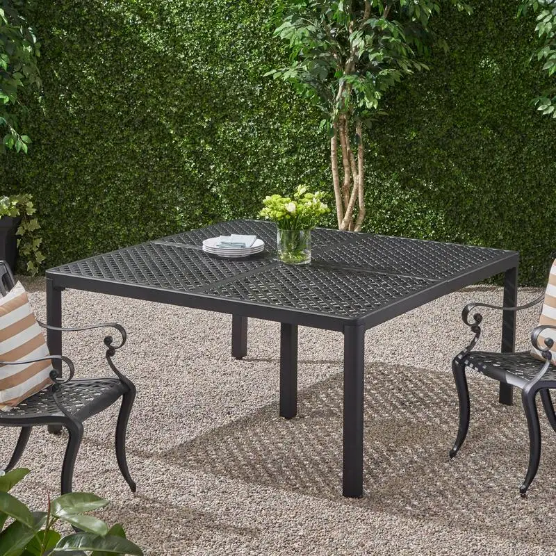

Outdoor Aluminum Dining Table with Woven Accents, Antique Matte Black Finish