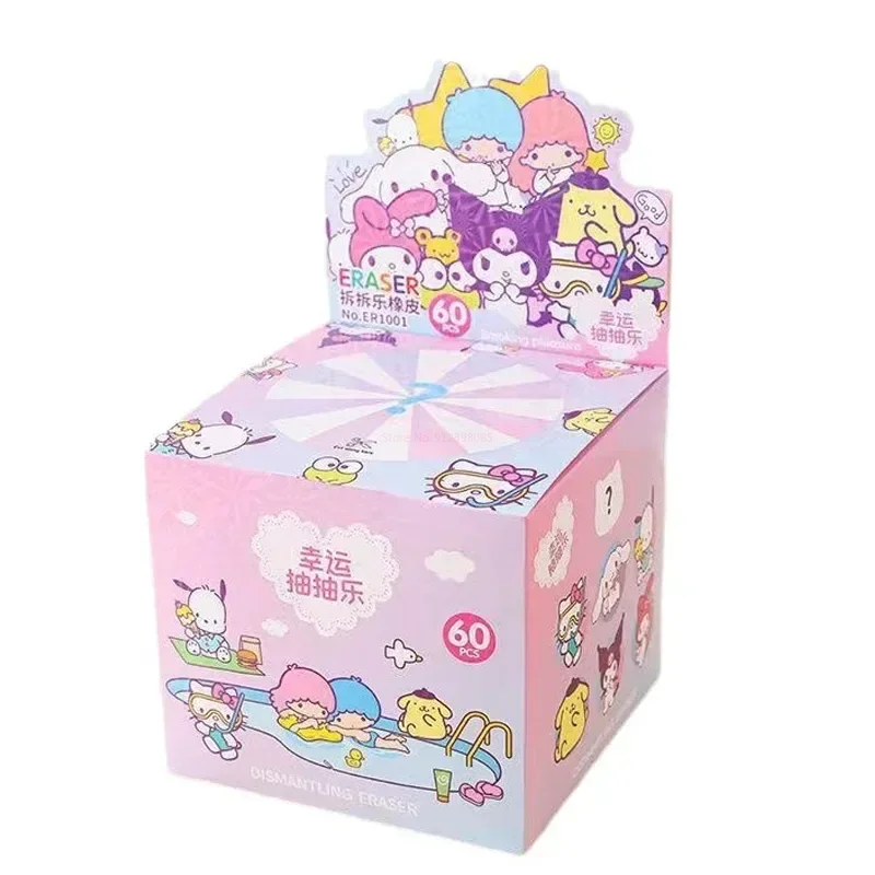 Imagem -06 - Sanrio Olá Kitty Bombeamento Borracha Kawaii Kuromi Cinnamoroll Estudante Papelaria Suprimentos Presentes Infantis Brinquedos Novo 60 Pcs