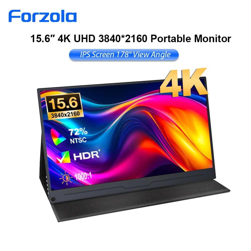 Monitor Portátil FORZOLA de 15.6 Pulgadas 4K UHD IPS, Segunda Pantalla de Extensión para Juegos, Compatible con Laptop, Mac, Teléfono, PC, Xbox, PS5, 3840X2160