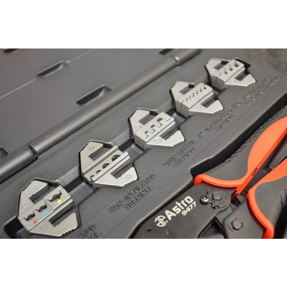 7-Piece Professional Quick Interchangeable Ratchet Crimping Tool Set for Open Barrel, Insulated Cord-End, and D-Sub Terminals