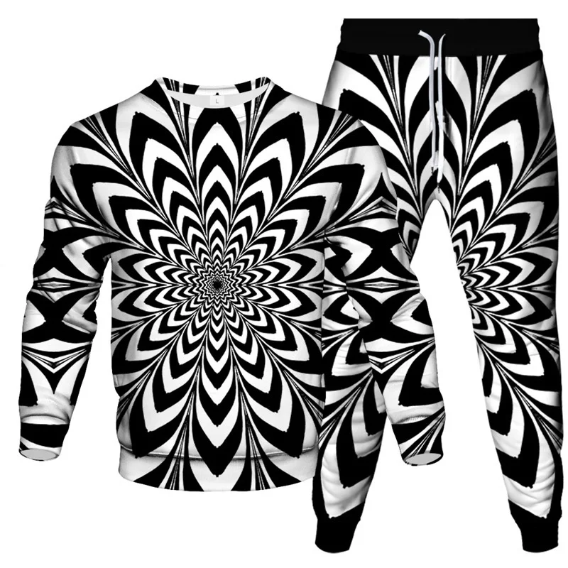 Men's Sweatshirt Jogging Pants 2 Piece Tracksuit 3D Printed Swirl Optical Illusion Pattern Mountain Climbing Unisex Clothing