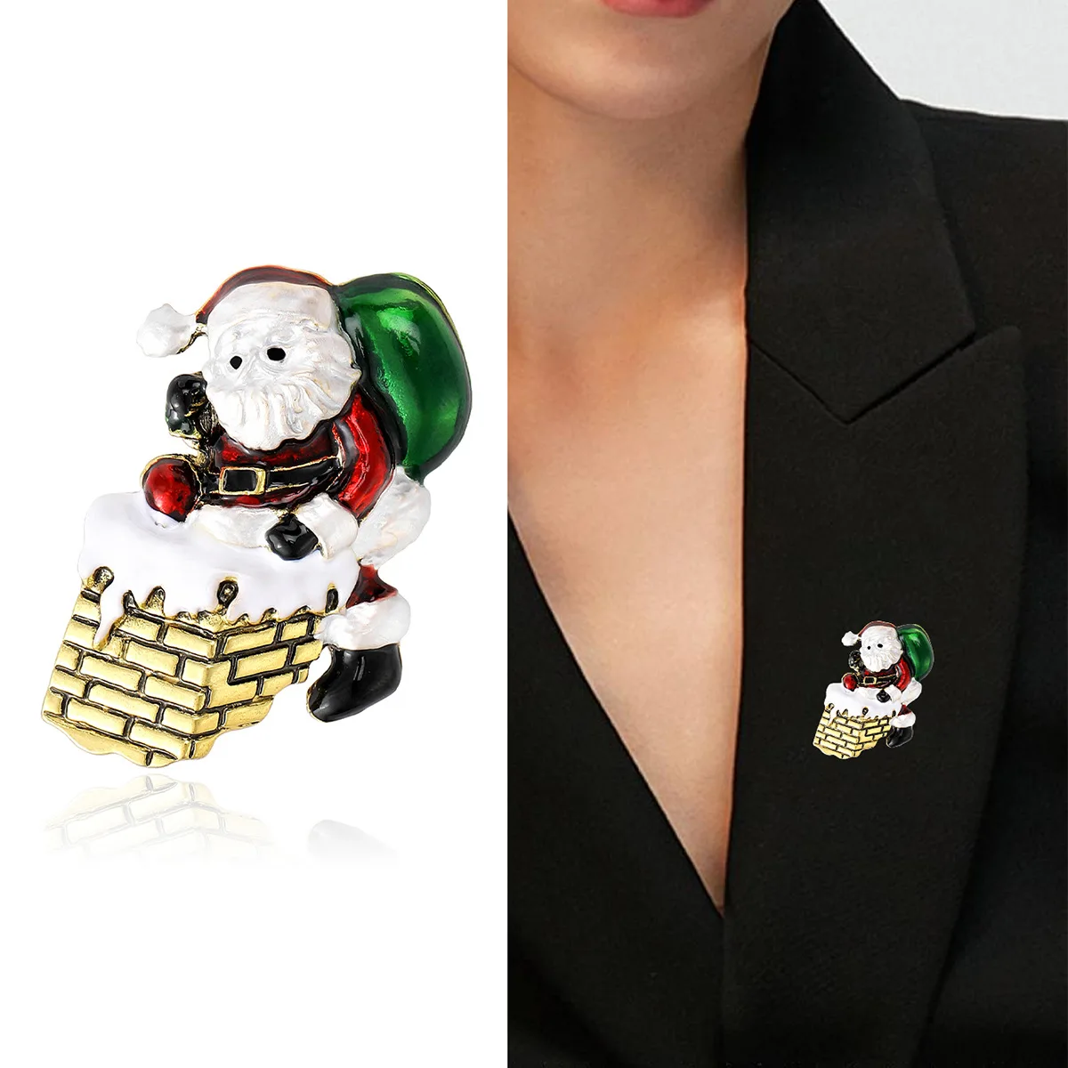 New Creative Alloy Dripping Oil Climbing Chimney Santa Brooch Fashionable and Simple Holiday Clothing Accessories 