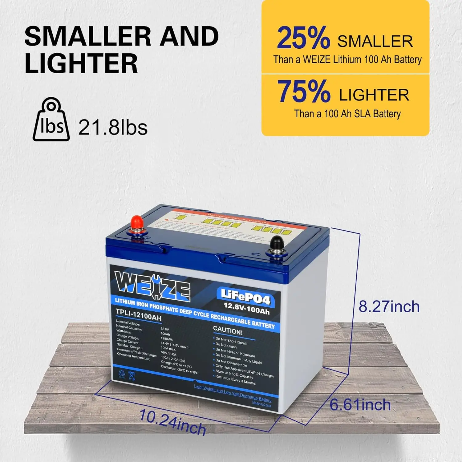 Lithium Battery, Upgrade Mini Size & Lightweight, 100A Smart BMS, Deep Cycle Low Temperature Protection Battery for RV, Solar