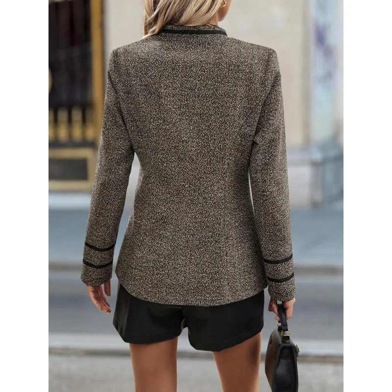 2026 New Women's Long Sleeve Double Buttoned Contrast Color Edge Regular Style Thickened Polyvinyl Fiber Coat for plus Size