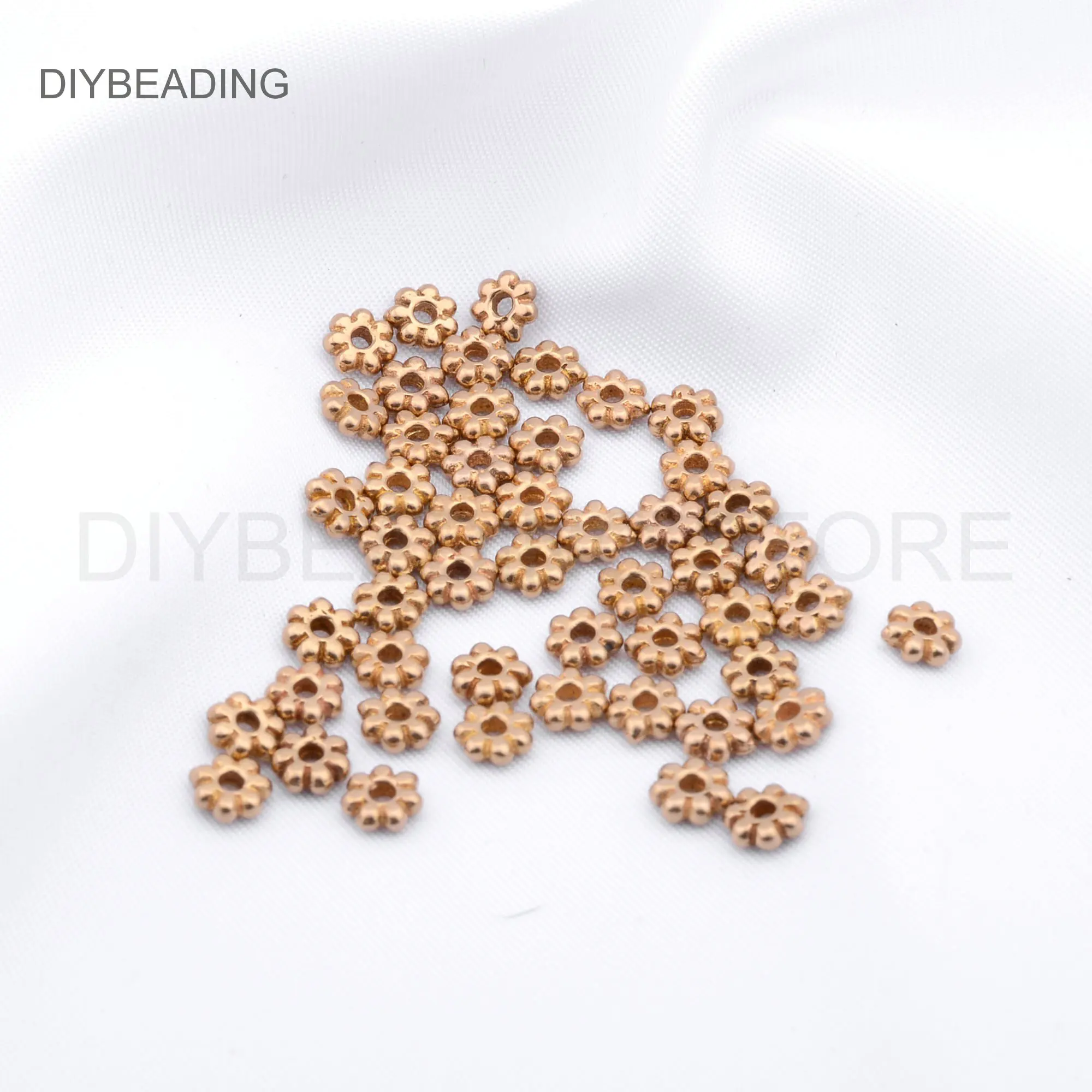 Beads for Jewelry Making 14K Real Gold Plated Brass Snowflake Connector Charm Spacer Bead Online Lots Wholesale (4 5 6mm)