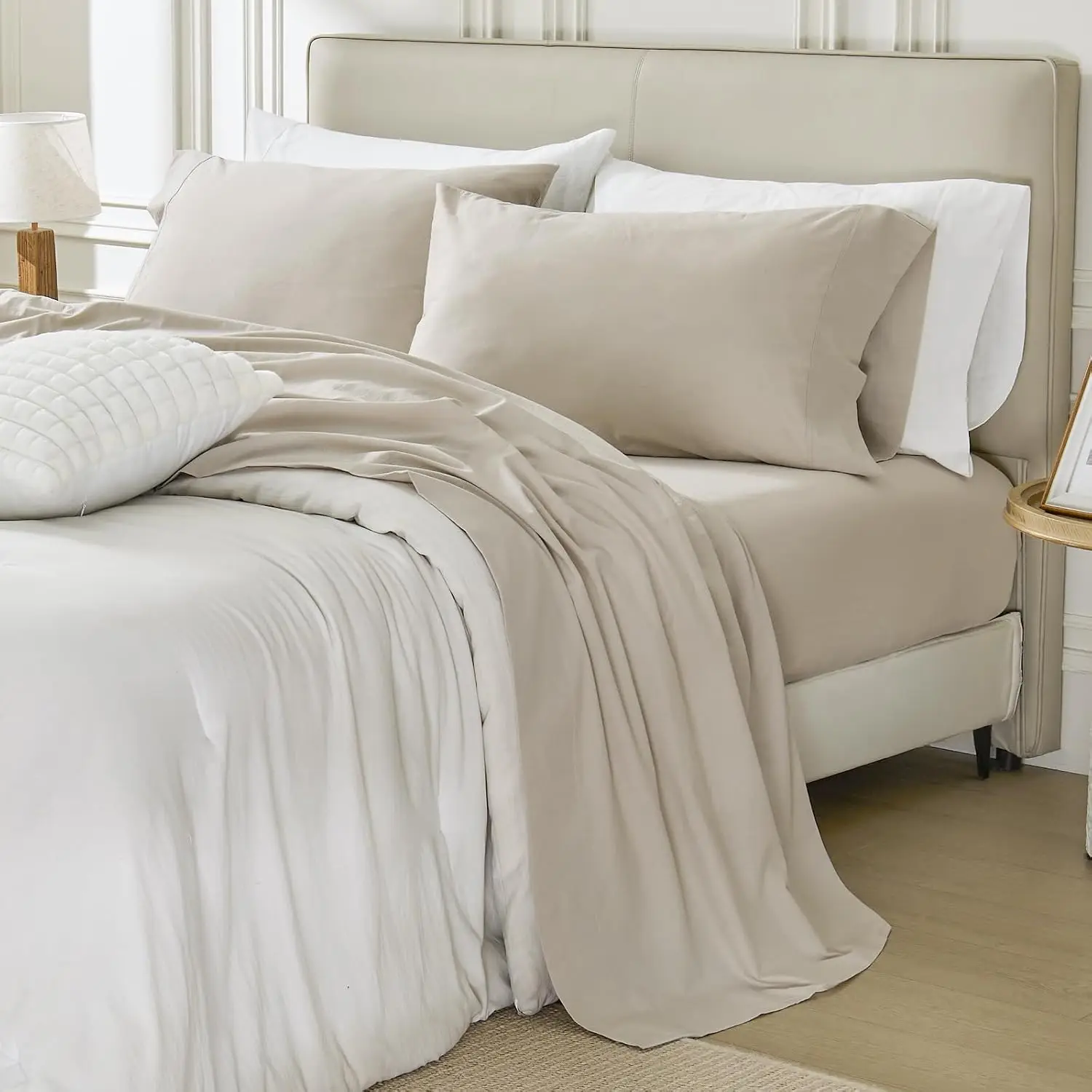 Sheet Set 100% Washed Cotton Linen Like Deep Pocket Breathable Soft Lightweight Bed Sheet Set, 17' Deep Pocket with All around Elastic, All Season Comfort,Dorm Essentials, Home Decor,It Includes a Sustainable Storage Bag for Easy Organization