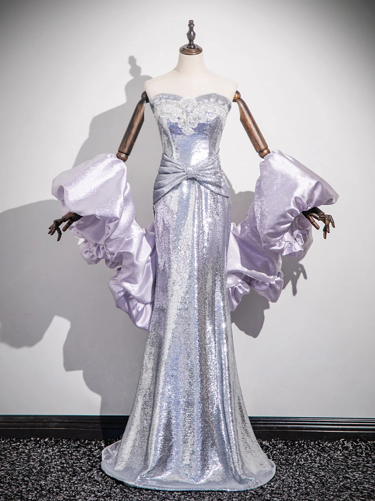 

Ele Purple Evening Gown Women's New 2026 High-End Glitzy Fi Tail Host Dr Red Carpet Wedding Par Performance