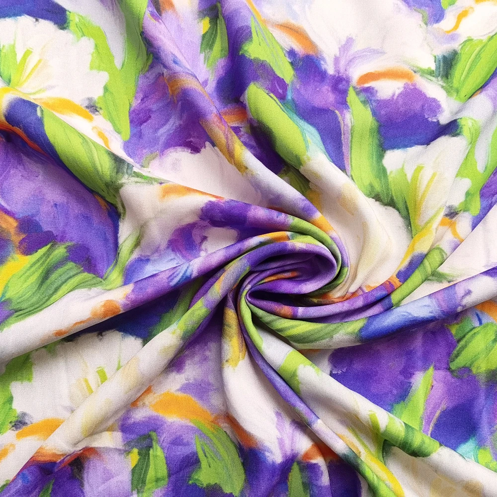 1 meter X 1.4 meter Purple Painting Rayon Printed Fabric Soft Summer Dress Shirt Robe Abaya Material Viscose