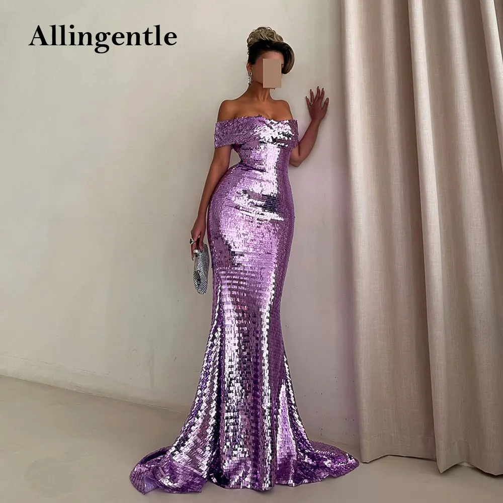 

Purple Sequin Mermaid Prom Dress Sleeveless vestidos de noche Elegant Jersey Evening Party Dress for Special Occasion Customized