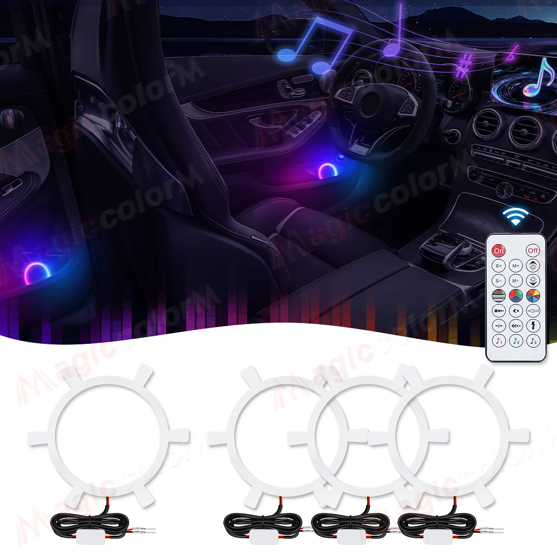 6.5in/3.5inch Car Interior Atmosphere Lamp Symphony RGB Horn Tweeter Ambient Light Universal Audio Hood Decoration Remote Contro