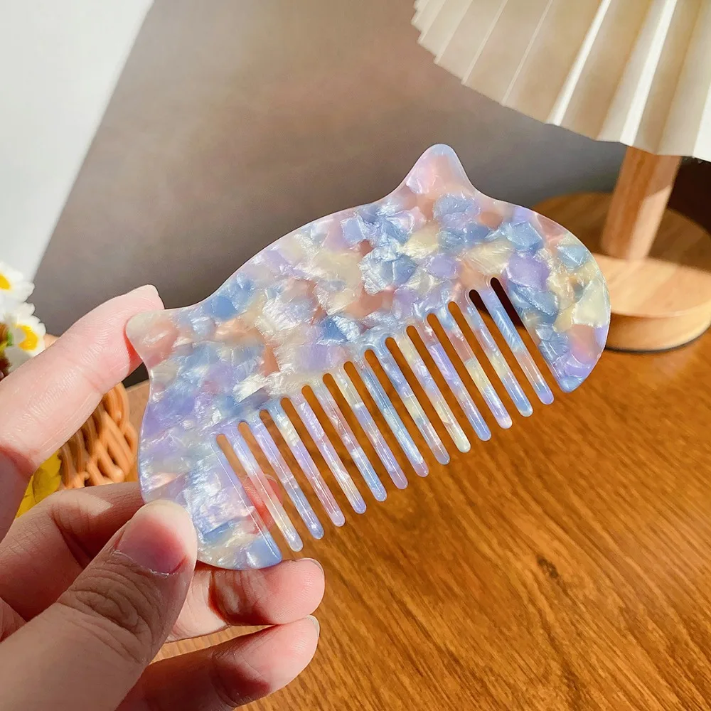 

Cat Ear Shaped Acetate Comb Wide Toothed Hair Styling Tool Makeup Comb Hair Accessories Colorful Hairdressing Comb Dormitory