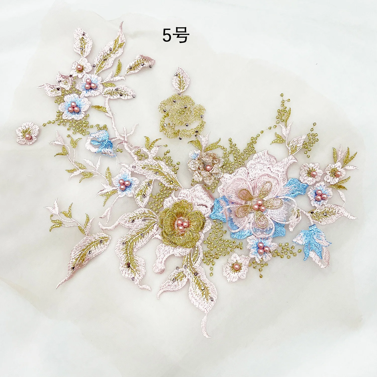 5-個のラインストーン-3d-アップリケ生地ビーズ刺繍レースフラワーアップリケパッチブライダルドレス装飾-diy-装飾