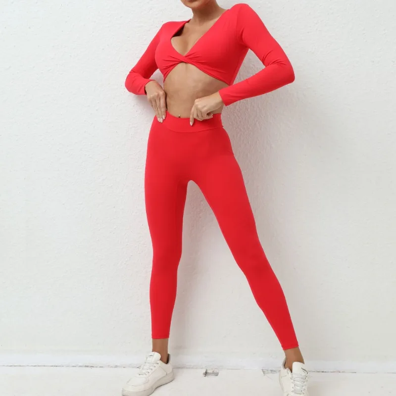

Seamless Yoga Set for Women 2 Piece High Waist Butt-Lifting Leggings + Nude Feel Long Sleeve Top Gym Fitness Workout Outfit