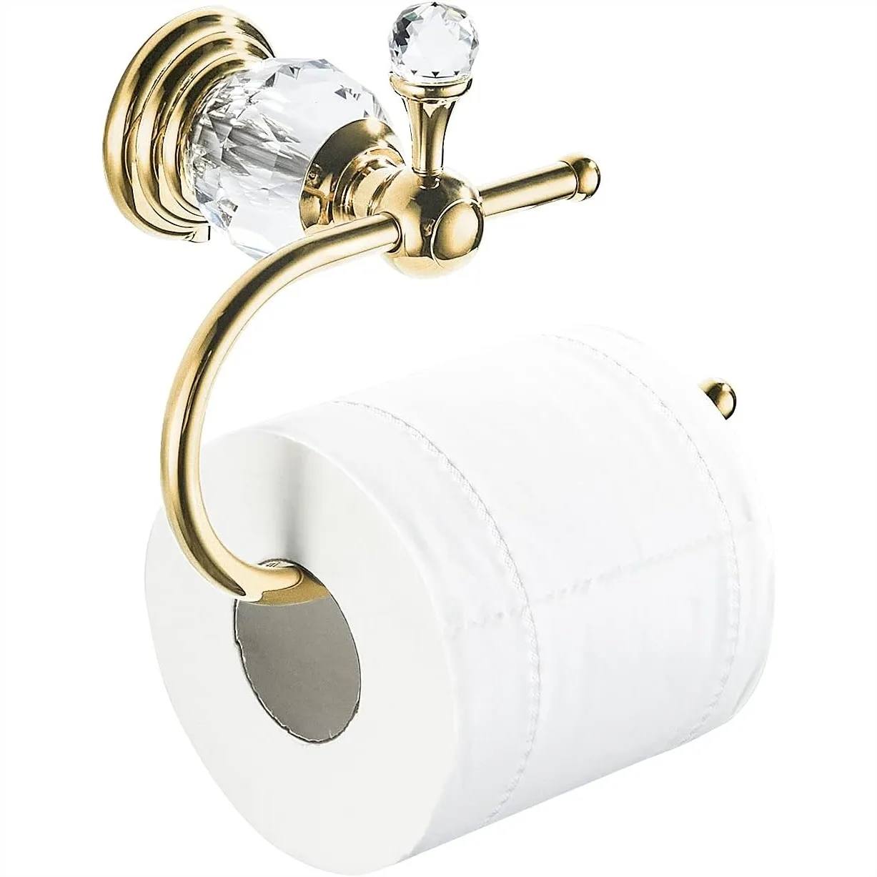 

Polished Gold Toilet Paper Holder, Brass Crystal Tissue Holder Bathroom Accessories Wall Mounted