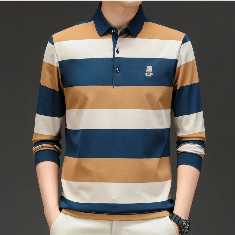 Autumn winter new polo shirt High quality brand cotton men\'s polo shirt Long sleeve casual striped shirt polo men clothing