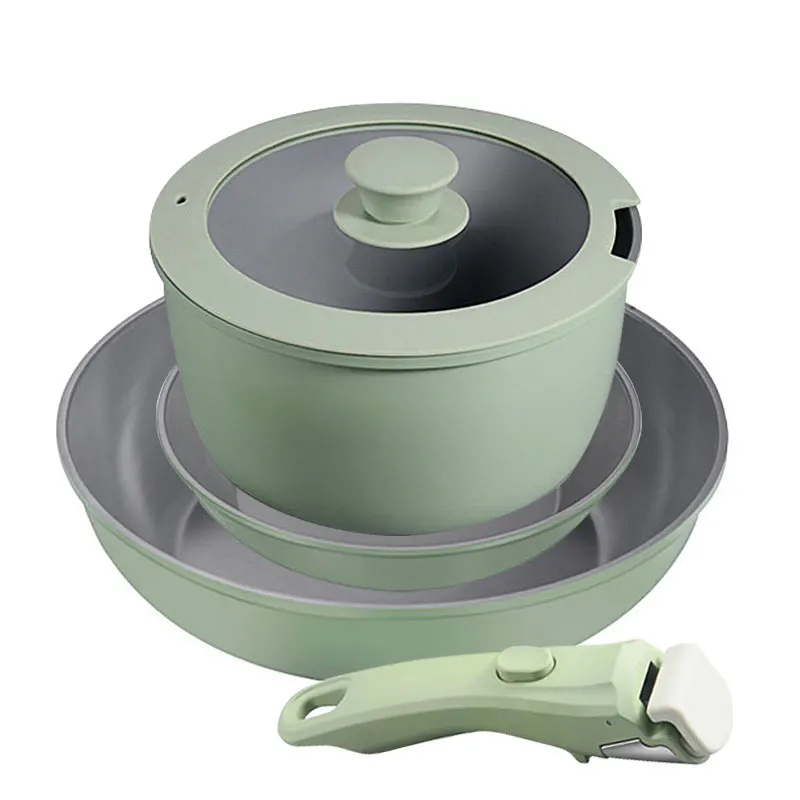 5PCS Grüne Töpfe und Pfannen Set Keramik Antihaft-Bratpfanne Sauce Pan Küche Kochgeschirr Set Abnehmbarer Griff Induktion Kochgeschirr set