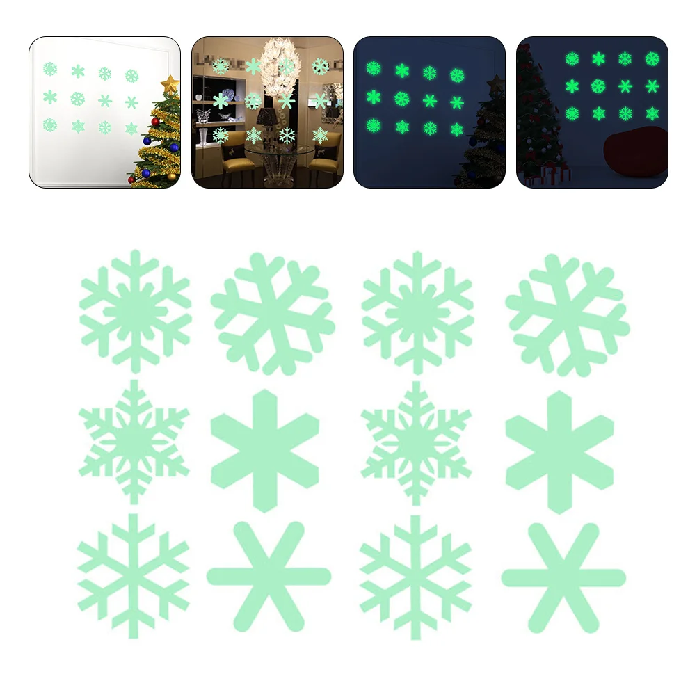 

1Set Glow in Dark Christmas Snowflake Sticker Luminous Wall Decal Removable Snowflake Shape Xmas Decoration for Glass Wood Tile