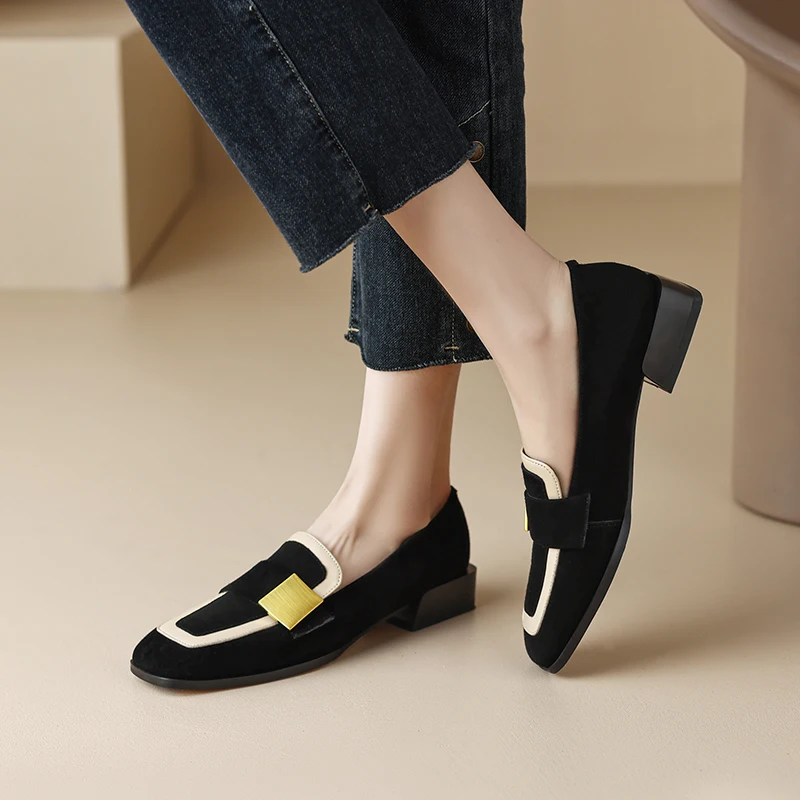 TULING JUN 2023 Spring Autumn Lady Pumps Square Toe Low Heel Loafers Metal Decoration Casual Single Shoe For Woman HH-L152