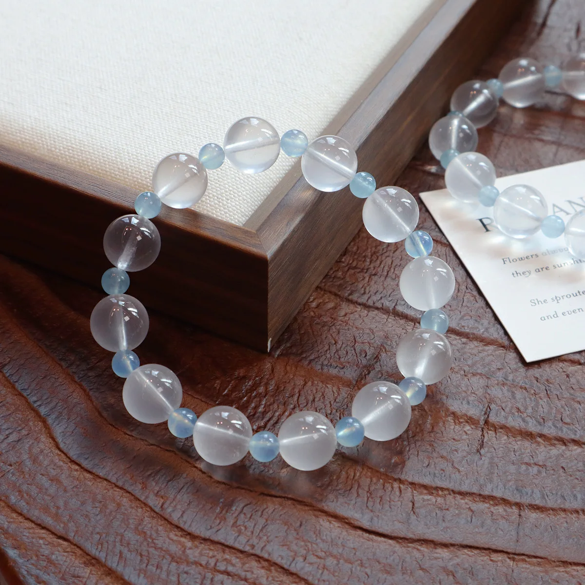 

12mm Natural Milky White Quartz Bracelet & 4mm Aquamarine Luxury Dainty Beaded Crystal Bracelet for Women Healing Jewelry Gift
