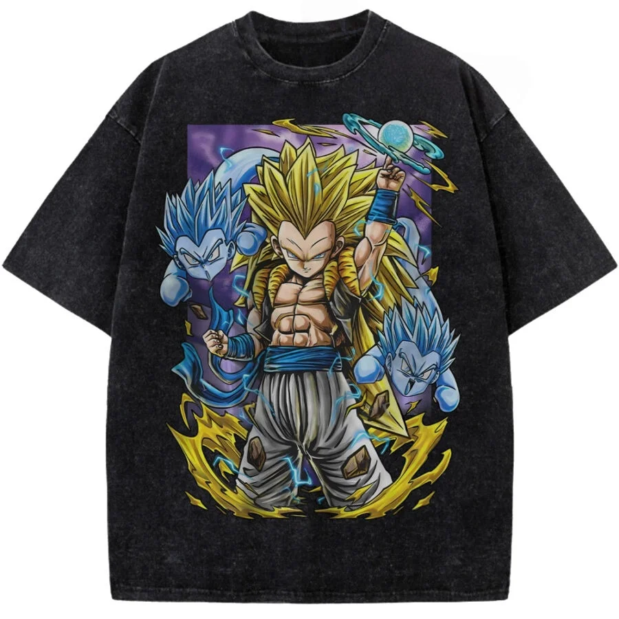 2026 Sommer Dragon Ball Gotenks & Beerus Vintage Washed Baumwoll-Oversize-T-Shirt Unisex Lässiges Anime-Print-T-Shirt für Herren und Damen