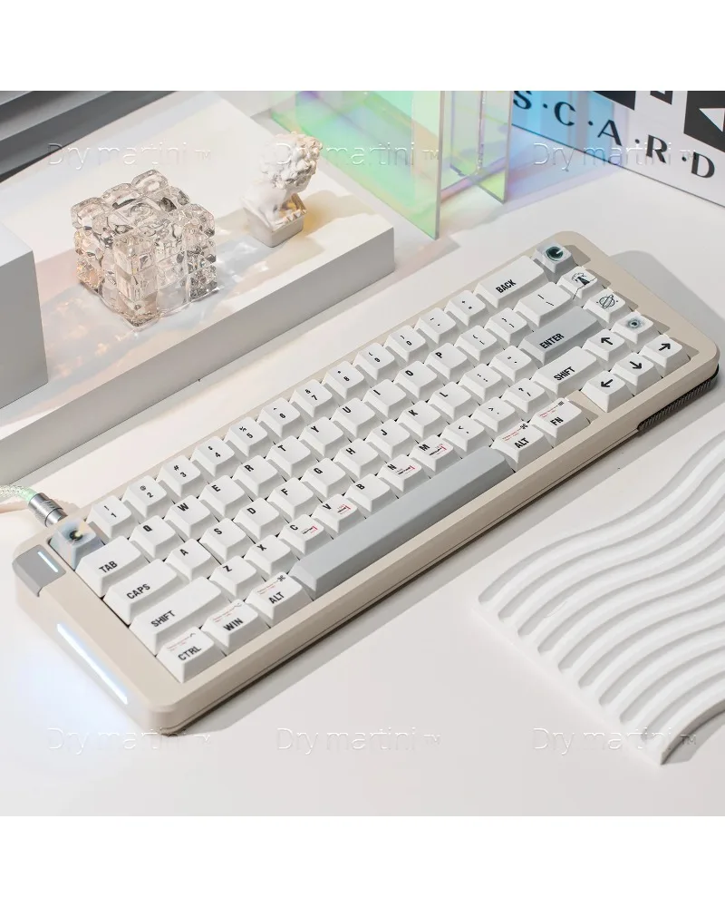 Matte white with grey accents durable pbt keycaps set high quality for custom mechanical keyboards