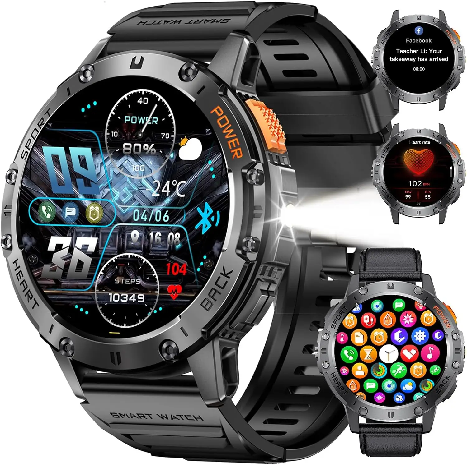 

An intelligent watch suitable for men, compatible with Android/iOS systems, featuring a 1.43-inch AMOLED display, sporty design,