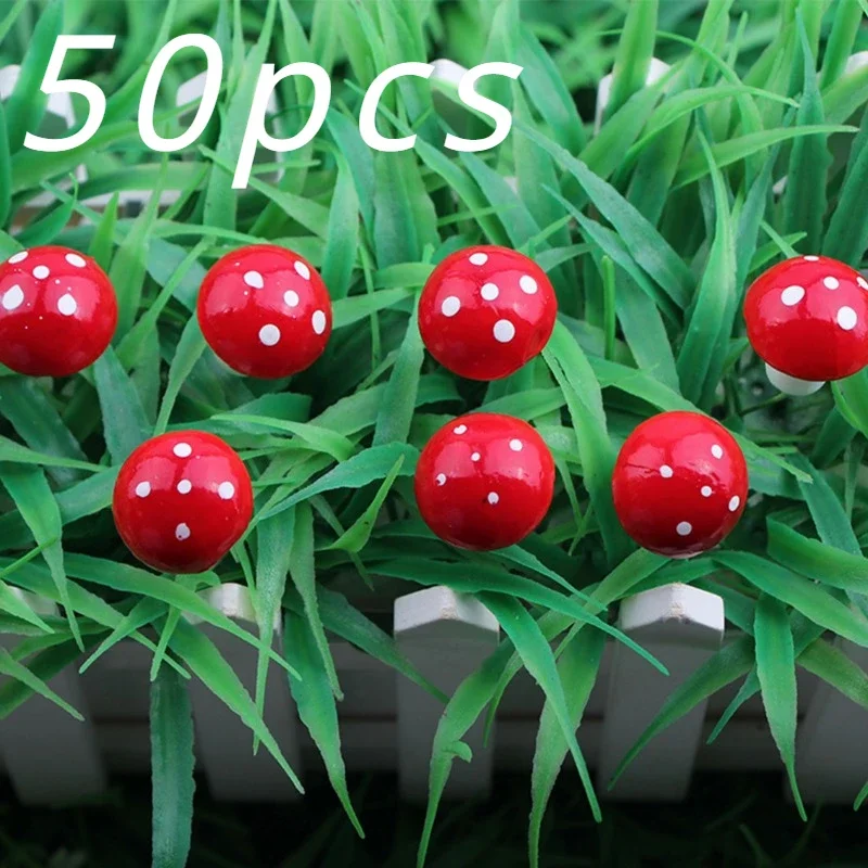 50pcs Mini Mushroom Miniature Model Artificial Garden Moss Resin Craft Decoration Piles Home Garden Supplies Craft