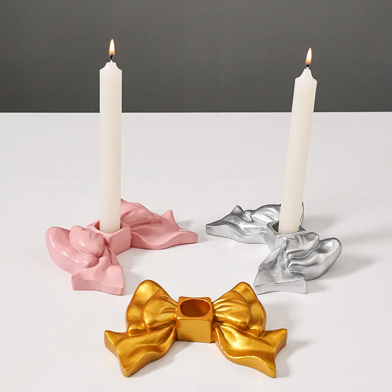 New Exquisite Decorative Bowknot Candle Holder European Home Decoration Candle Base Aromatherapy Candlestick Ornament Decoration