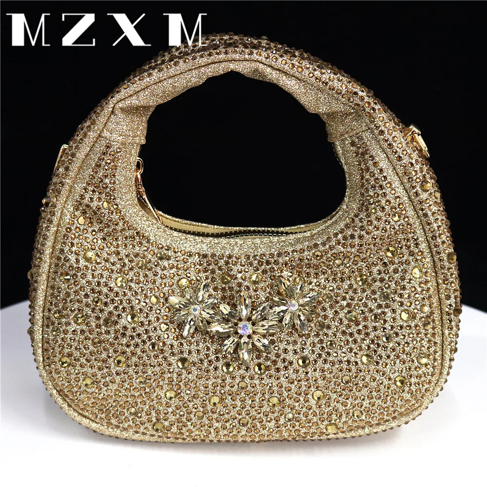 Mature Flower Buckle Zipper Women's Bag Soft Handbag Double Side Diamante Crystals Design Party Wedding Bag Summer Clutch