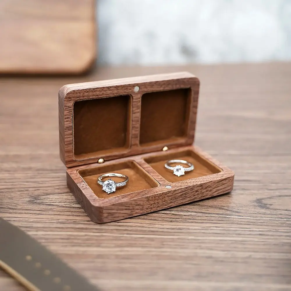 Wooden Jewelry Storage Box Exquisite Soft Lining Wedding Ring Box Magnetic Convenient Earring Rings Storage Box Travel
