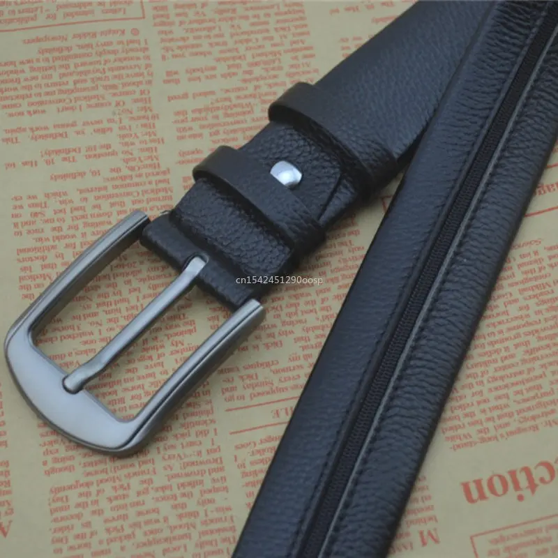 130cm Zipper Belt Can Put Money First Layer Belt Men\'s High Quality Leather Pin Buckle Belt Secret Belt Hidden Wallet